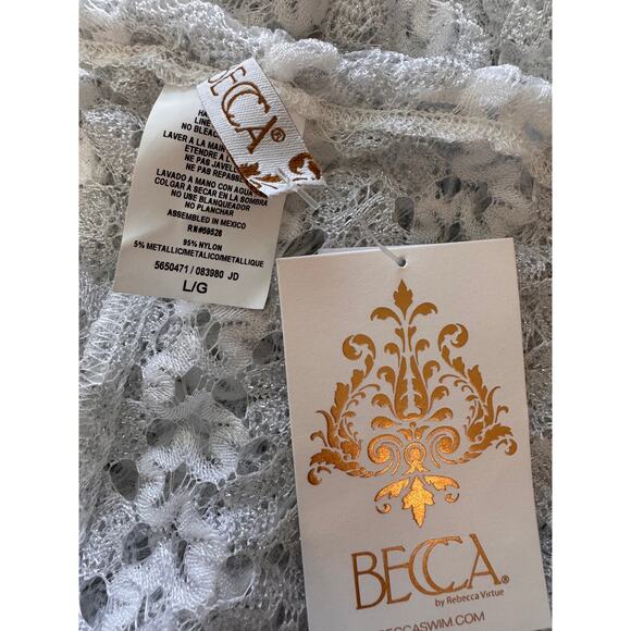 BECCA Women's White Split Leg Crochet Cover-Up Beach Pants Size L - Picture 5 of 6